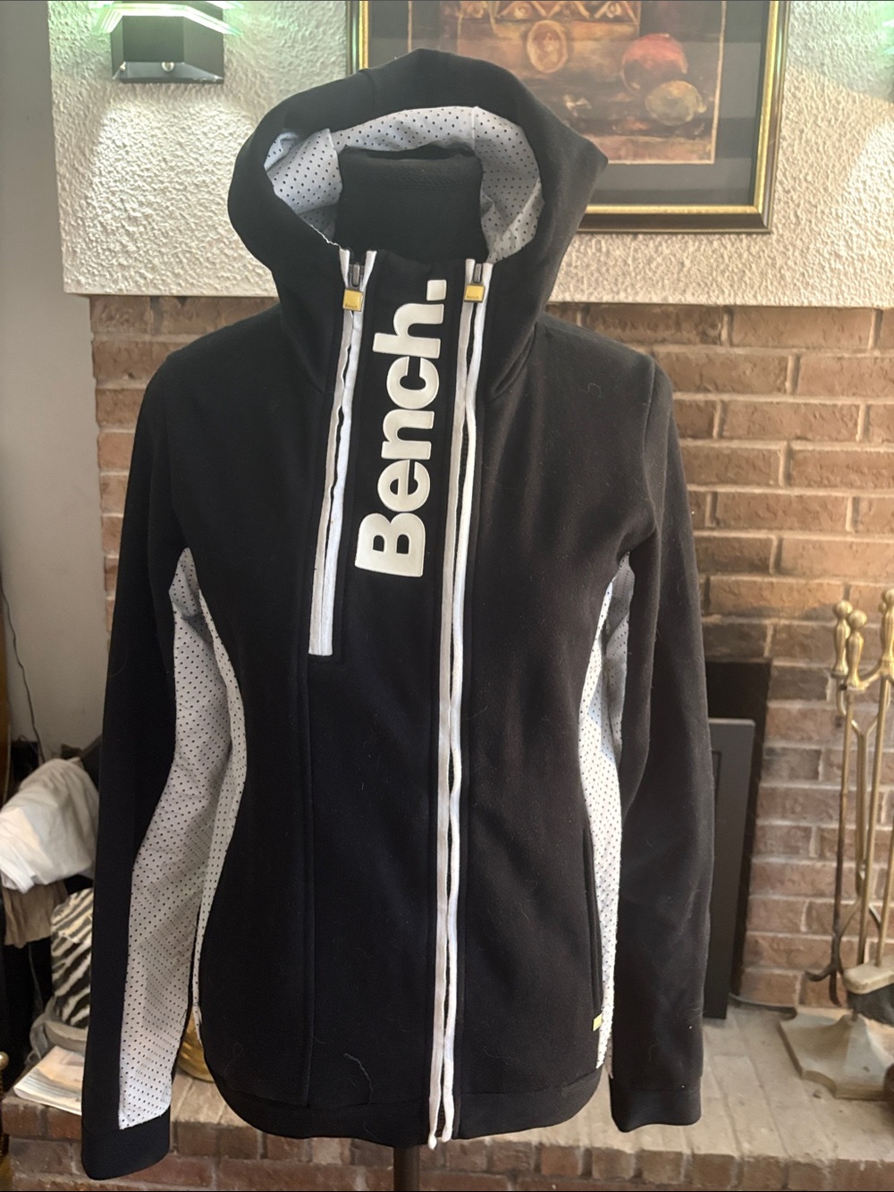 Bench Black Fleece Hoodie Jacket with White Accents